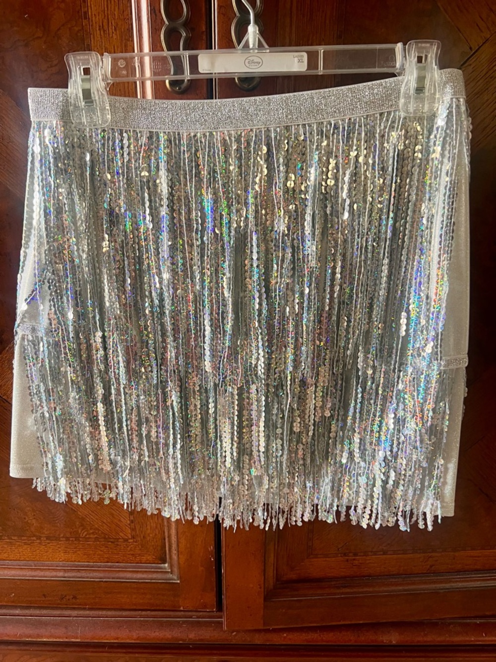 Silver Sequin Fringe Mini Skirt